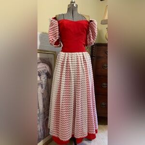 Vintage Red Dress w/ White Lace Off Shoulder Women’s Size Medium 1970’s NO Tags